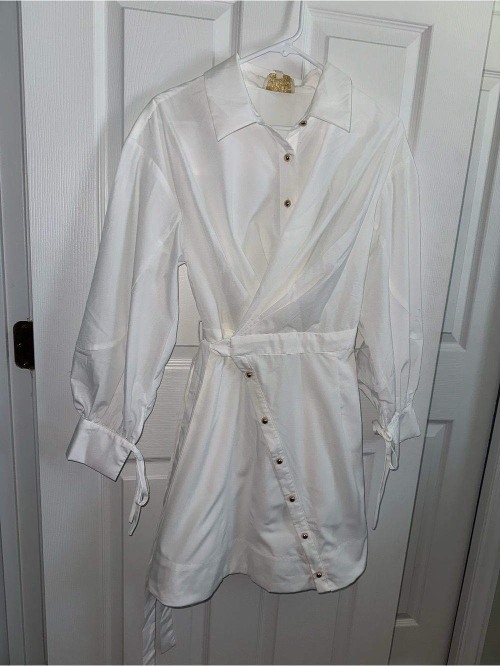 Entro White Button-Front Wrap Shirt Dress